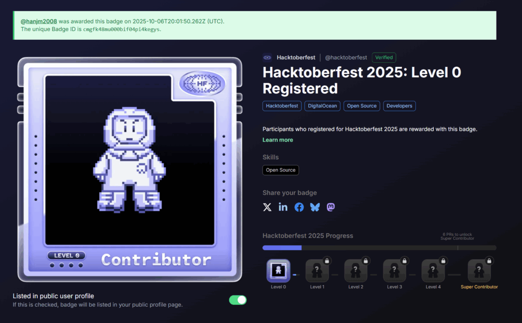 Hacktoberfest(핵토버페스트) 2025 - 첫 참여 후기 스크린샷 2025 10 07 050215